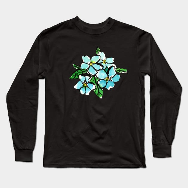 Serene Blue Forget-Me-Nots Floral Cluster Art Long Sleeve T-Shirt by Ratna Arts